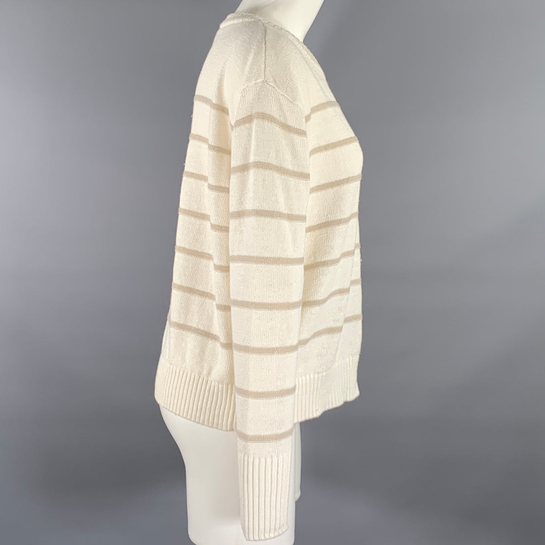 KINROSS Size M Cream Tan Linen Stripe Pull On Sweater