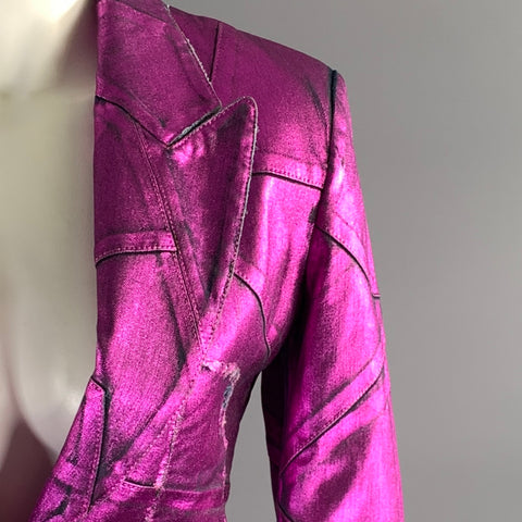 TOM FORD Size XS Pink Fuchsia Denim Metallic Peak Lapel Jacket Indoor Blazer