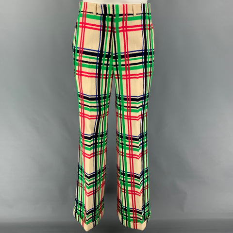 GUCCI FW 21 Size 36 Cream Multi Color Plaid Wool Cotton Notch Lapel Suit