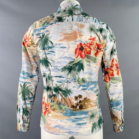 VALENTINO Size S Multi Color Hawaiian Tropical Cotton Button Up Long Sleeve Shirt