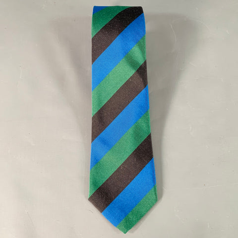 O'CONNELL'S Blue Green Black Diagonal Stripe Silk Wool Tie