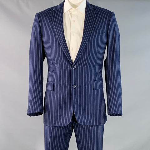 RALPH LAUREN Size 42 Long Navy White Pinstripe Wool Notch Lapel Suit