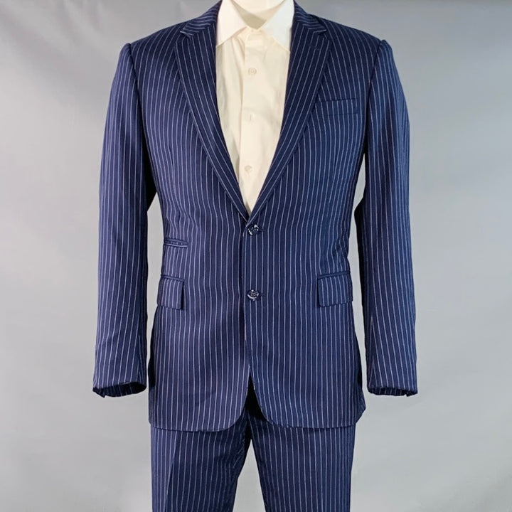 RALPH LAUREN Size 42 Long Navy White Pinstripe Wool Notch Lapel Suit