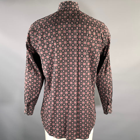 ETRO Size XL Black Brown Geometric Pointed Collar Long Sleeve Shirt