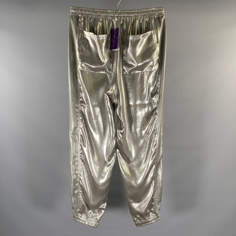 RALPH LAUREN Size L Silver Satin Joggers Casual Pants