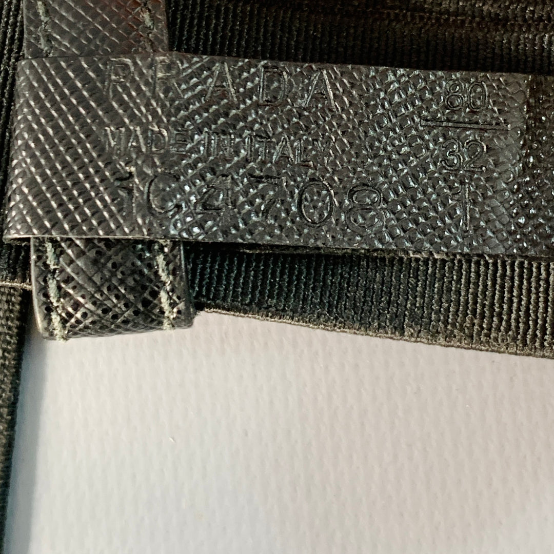PRADA Size 38 Black Silver Logo Canvas Box Buckle Belt