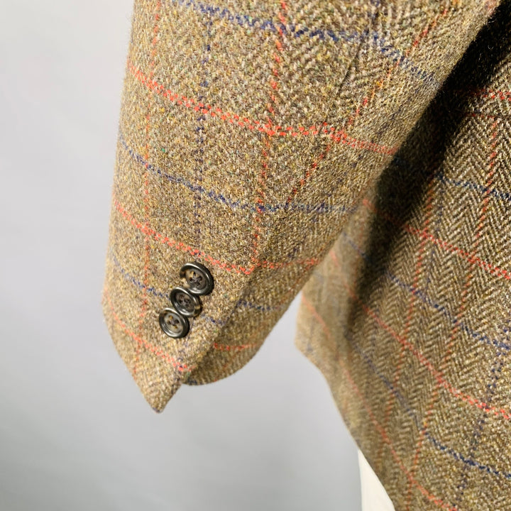 J.PRESS Size 46 Brown Blue Red Window Pane Sport Coat