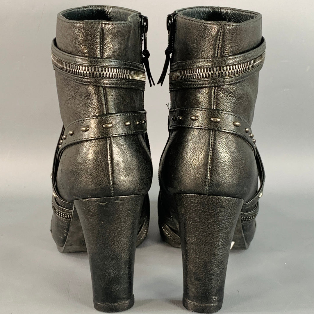 STUART WEITZMAN Size 10 Black Studded Zippers Leather Ankle Boots