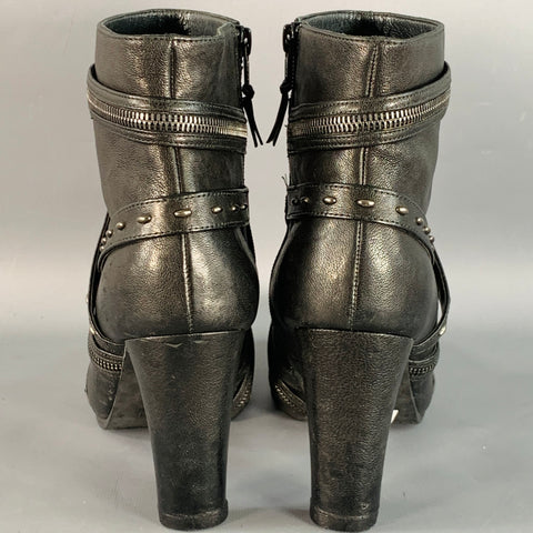 STUART WEITZMAN Size 10 Black Studded Zippers Leather Ankle Boots