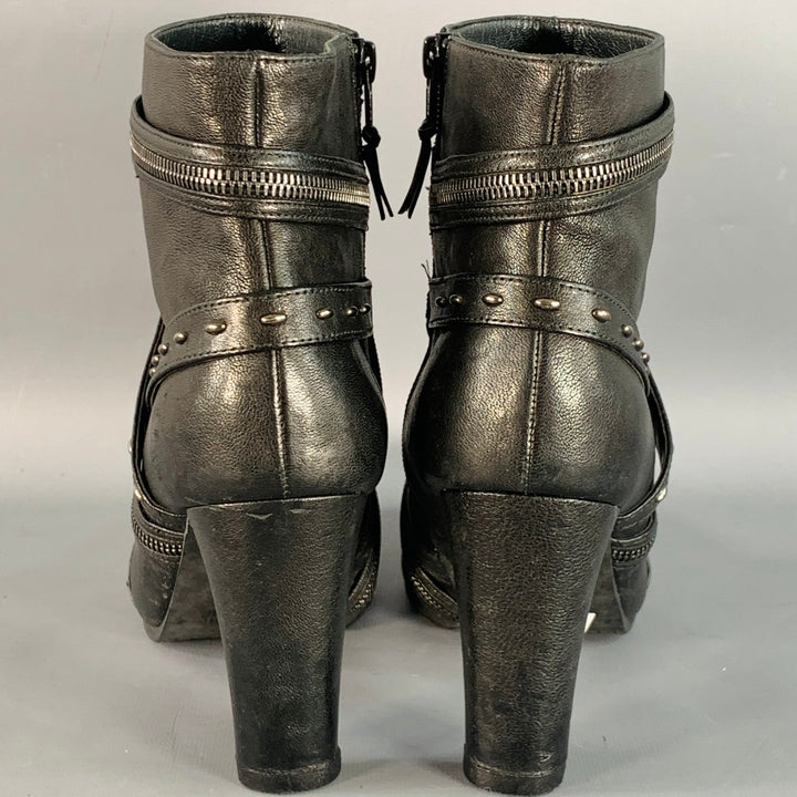 STUART WEITZMAN Size 10 Black Studded Zippers Leather Ankle Boots