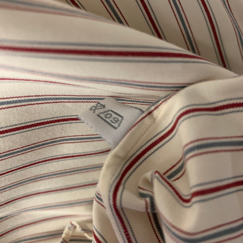 BRIONI Size XL Cream Red & Grey Stripe Cotton Button Up Long Sleeve Shirt