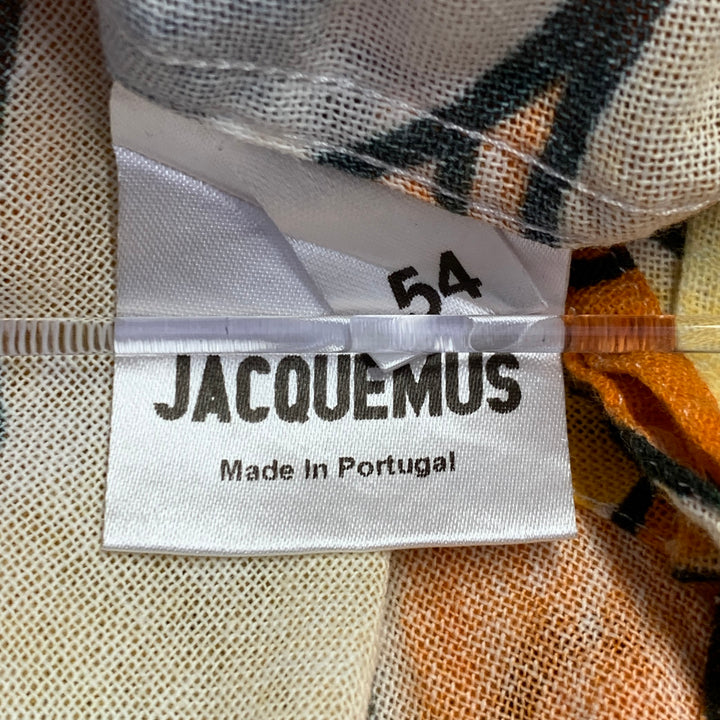 JACQUEMUS SS19 Size 44 Le Gadjo Yellow Orange Leaves Cotton One Pocket Long Sleeve Shirt