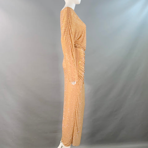 SELF-PORTRAIT Size 4 Beige Polyester Blend Rhinestones Long Cocktail Dress