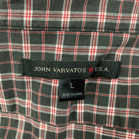 JOHN VARVATOS Size L Black Red Plaid Cotton Long Sleeve Shirt