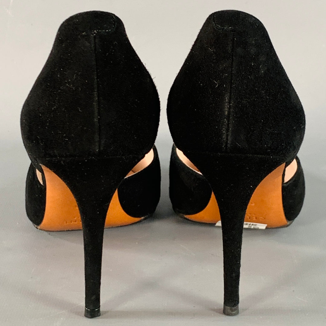 CELINE Size 8.5 Black Suede Pointed Toe D'Orsay Stiletto Pumps