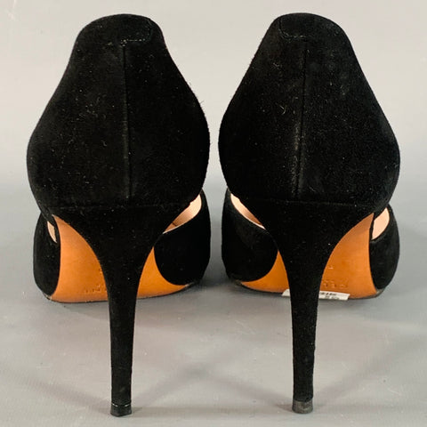 CELINE Size 8.5 Black Suede Pointed Toe D'Orsay Stiletto Pumps