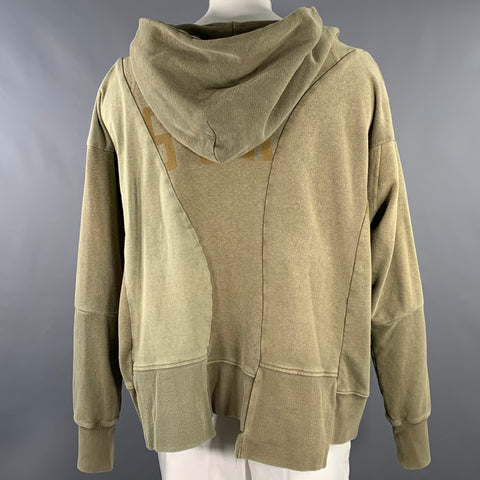 KAPITAL Size L Olive Patchwork Cotton Hooded Sweatshirt