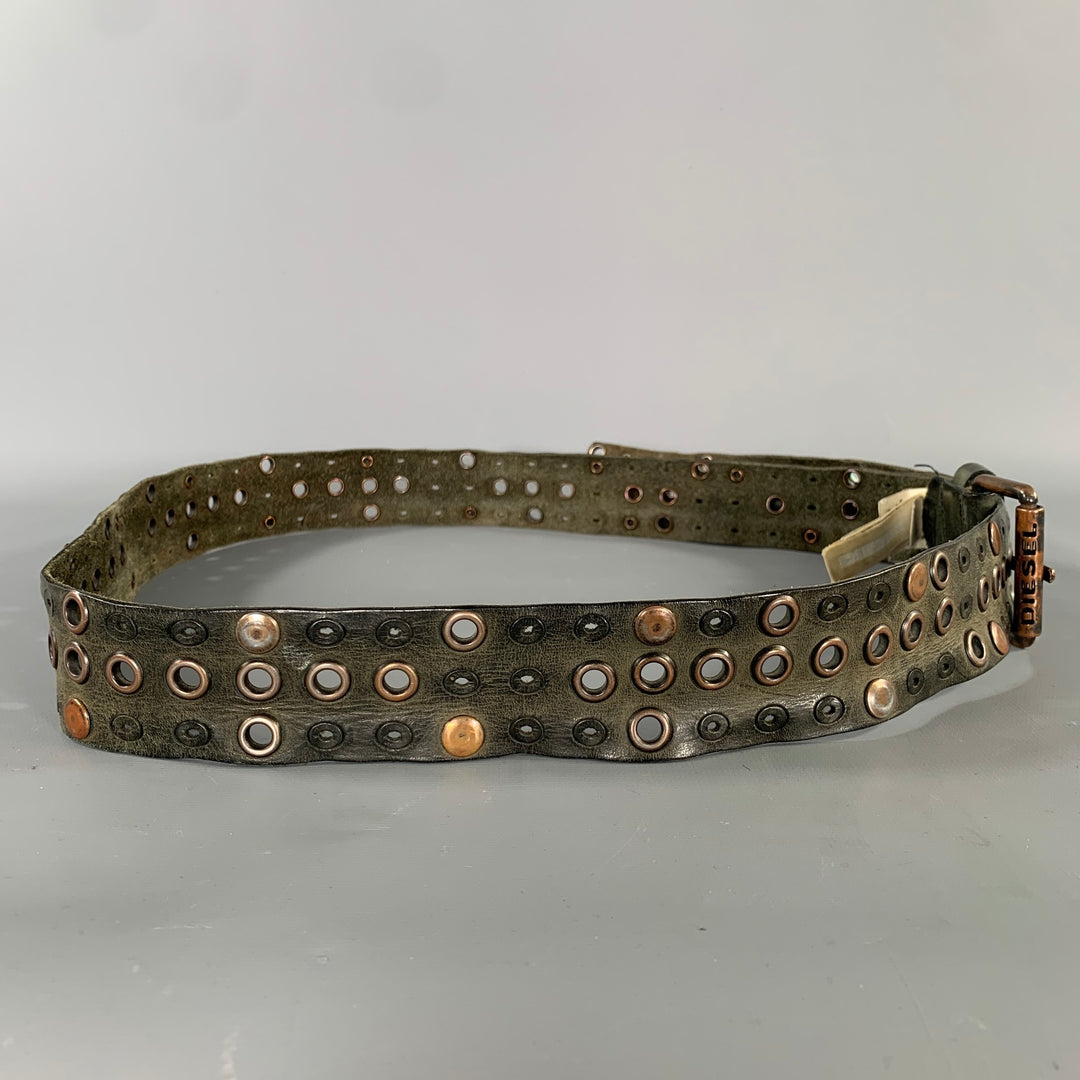 DIESEL Size One Size Black Brass Distressed Leather Belt
