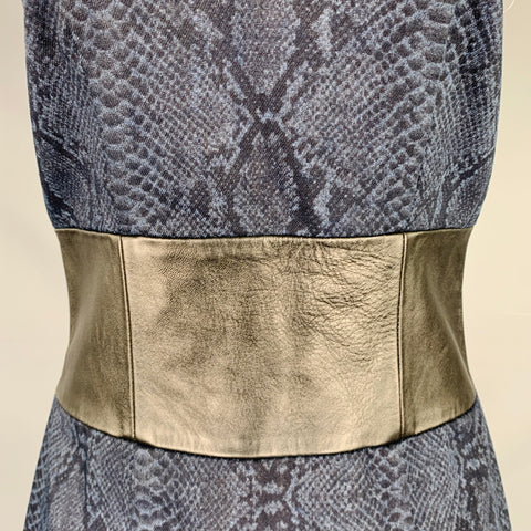 CHRISTOPHER CALVIN Size 6 Navy Black Cotton Snakeskin Print Leather Dress