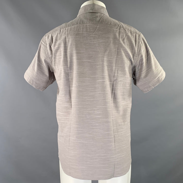 TAYLOR STITCH Size M Grey White Stripe Cotton Button Down Short Sleeve Shirt