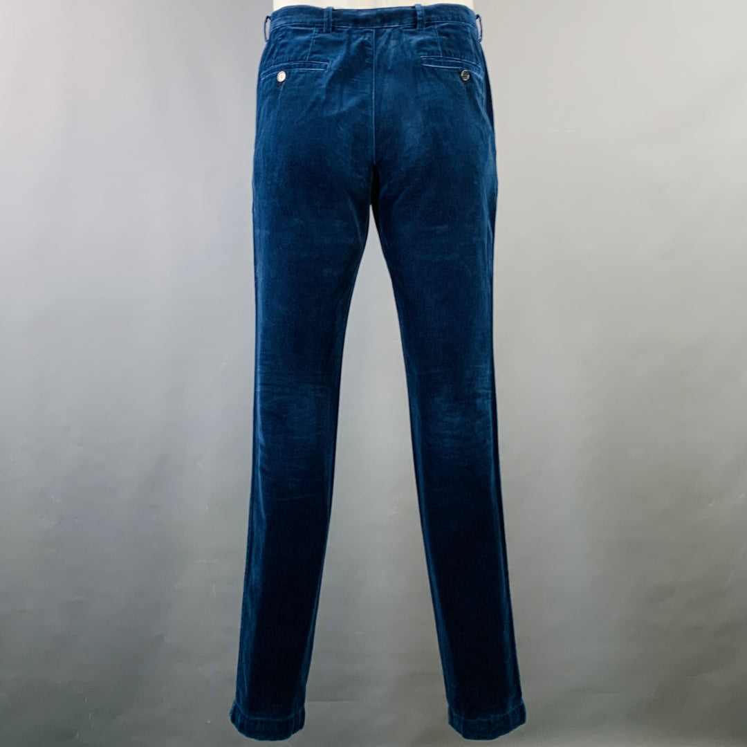 DRIES VAN NOTEN Size 42 Navy Black Velvet Cotton Nehru Collar Suit