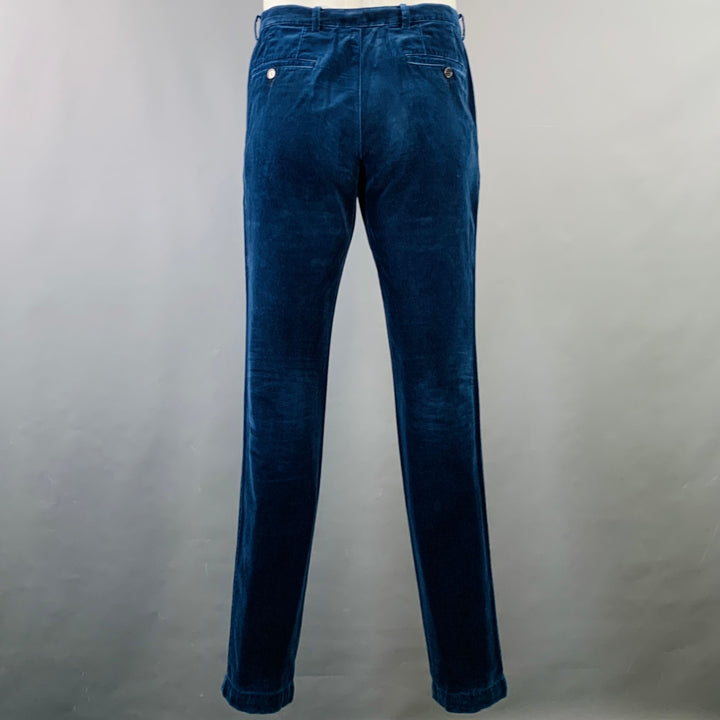 DRIES VAN NOTEN Size 42 Navy Black Velvet Cotton Nehru Collar Suit