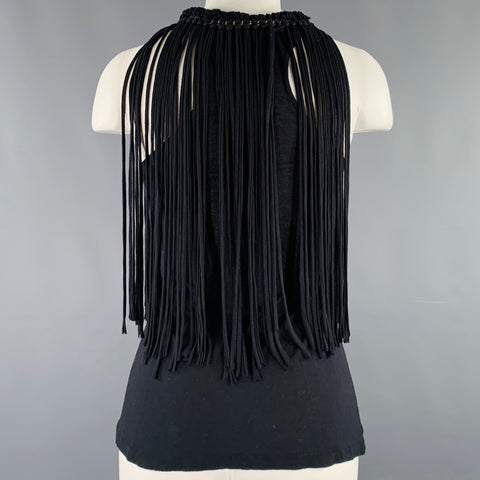 LANVIN Size S Black Jersey Fringe Tank Casual Top
