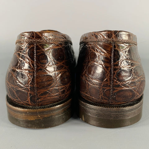 A.TESTONI Size 8.5 Brown Alligator Leather Moccasin Loafers