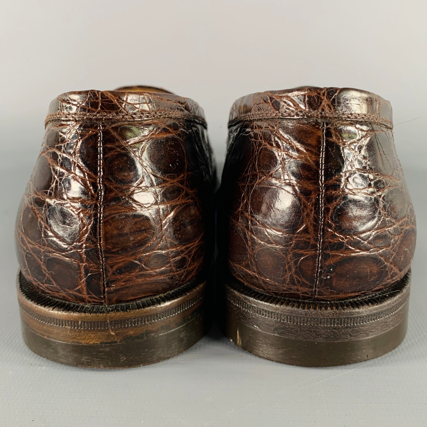 A.TESTONI Size 8.5 Brown Alligator Leather Moccasin Loafers 