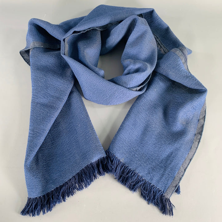 CAMERUCCI Navy Woven Two Tone Fringe Scarf