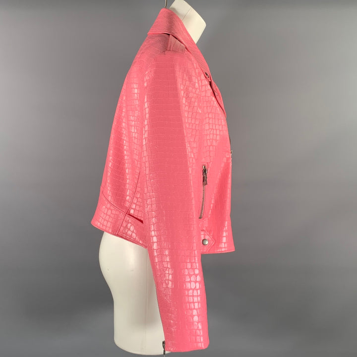 ALICE + OLIVIA Size XL Pink Polypropylene Blend Embossed Biker Jacket