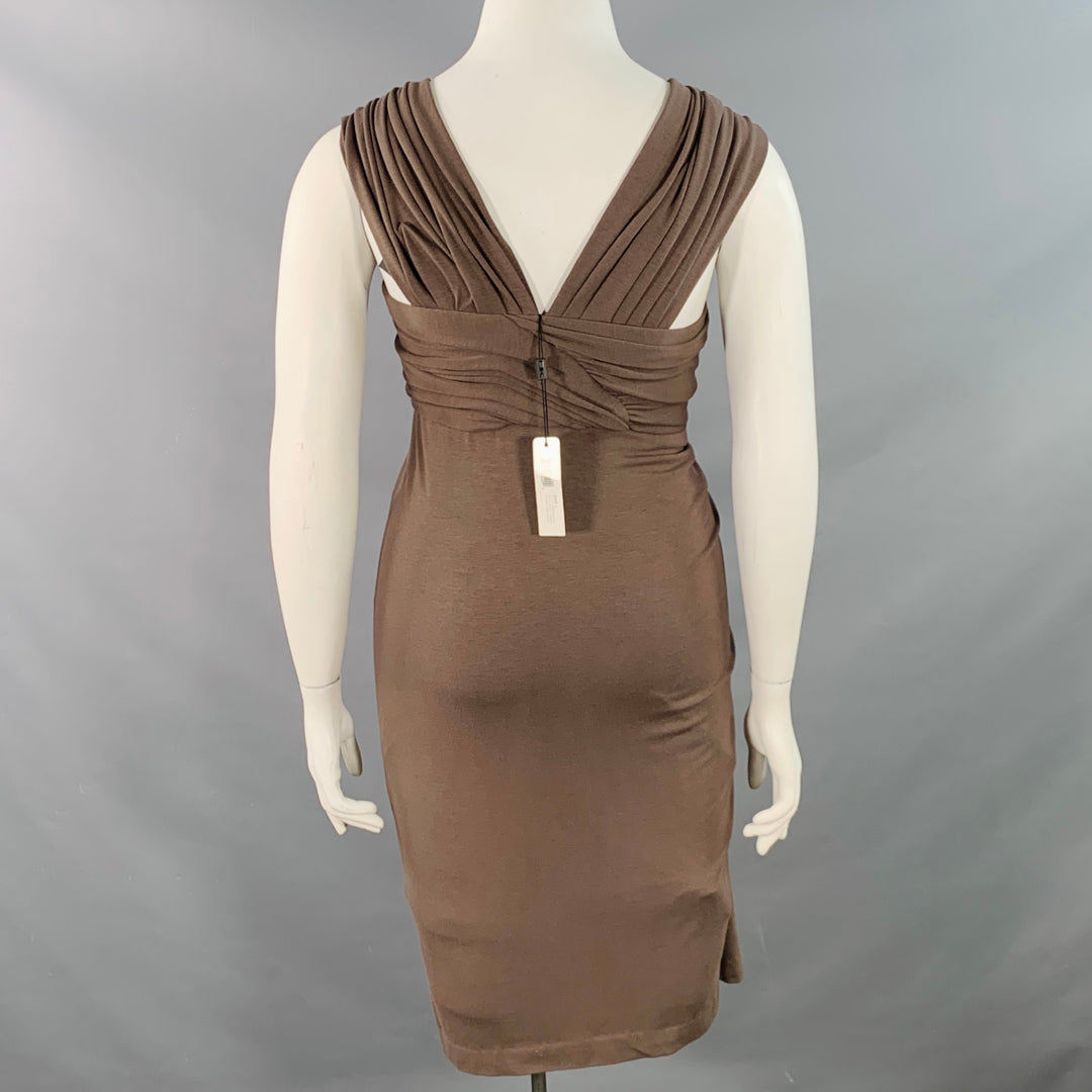 DONNA KARAN Size L Brown Wool Jersey Ruched Sleeveless Midi Dress  Sui  Generis Designer Consignment