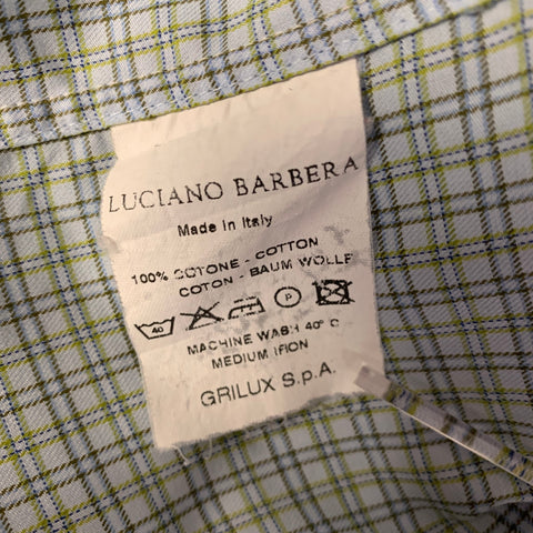 LUCIANO BARBERA Size XXL Blue Green & Yellow Gingham Cotton Long Sleeve Shirt