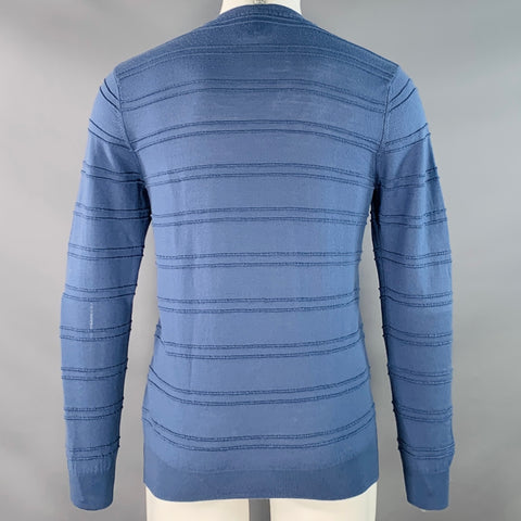 ARMANI COLLEZIONI Size M Blue Textured Virgin Wool V-Neck Pullover
