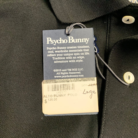 PSYCHO BUNNY Size XL Black White Logo Cotton Short Sleeve Polo