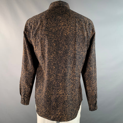 PRADA Size L Black Brown Marbled Silk Button Up Long Sleeve Shirt