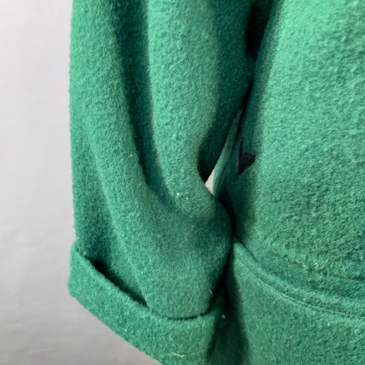 JEAN CHARLES DE CASTELBAJAC Size 2 Green Black Wool Leather Fringe Hooded Coat