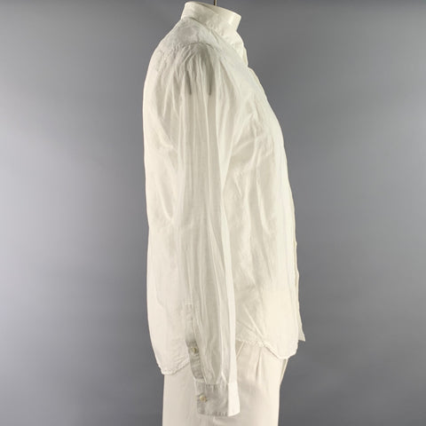 THEORY Size L White Solid Linen Blend Pointed Collar Long Sleeve Shirt