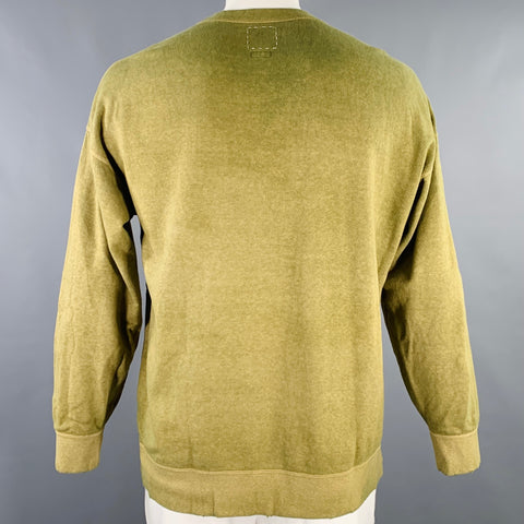 VISVIM Size L Jumbo SB Sweat Green Dyed Cotton Distressed Crew Neck Sweatshirt