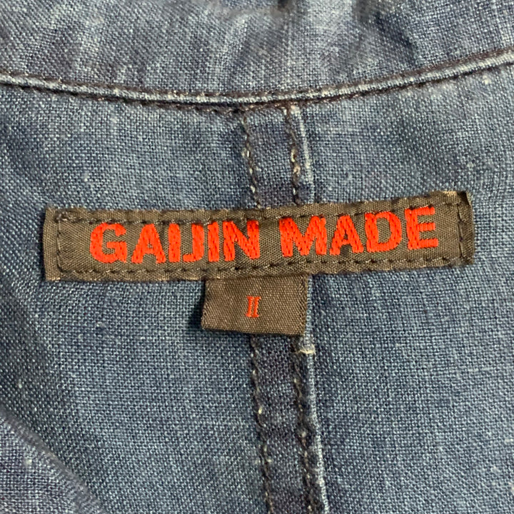 GAIJIN MADE Size XL Blue Cotton Spread Collar Buttoned Coat