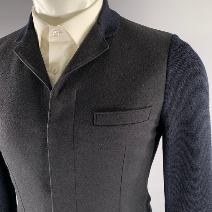 EMPORIO ARMANI Size 34 Navy Ribbed Wool Polyamide Jacket