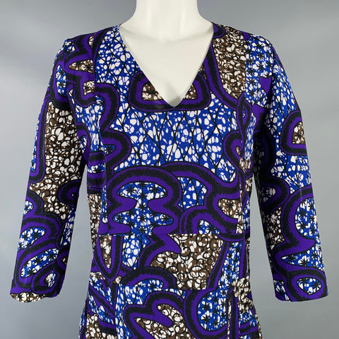 MARNI Size 4 Multi Color Polyester Abstract 3/4 Sleeves Dress