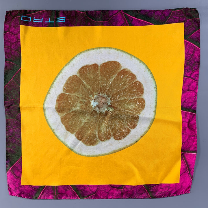 ETRO Yellow Purple Silk Pocket Square