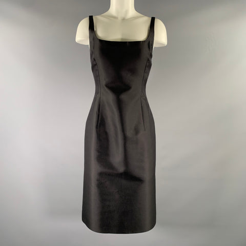 LUCIANO BARBERA Size 8 Black Silk  Wool Scoop Neck Knee-Length Dress
