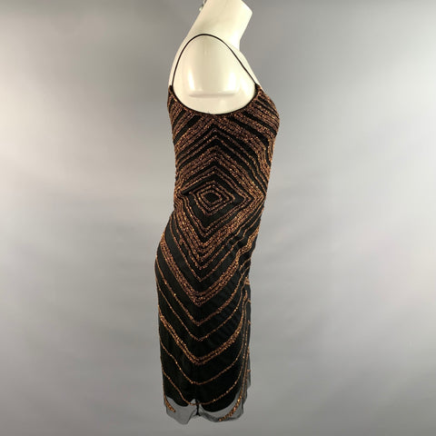 BADGLEY MISCHKA Size 2 Black Bronze Nylon Polyester Sequined Cocktail Dress