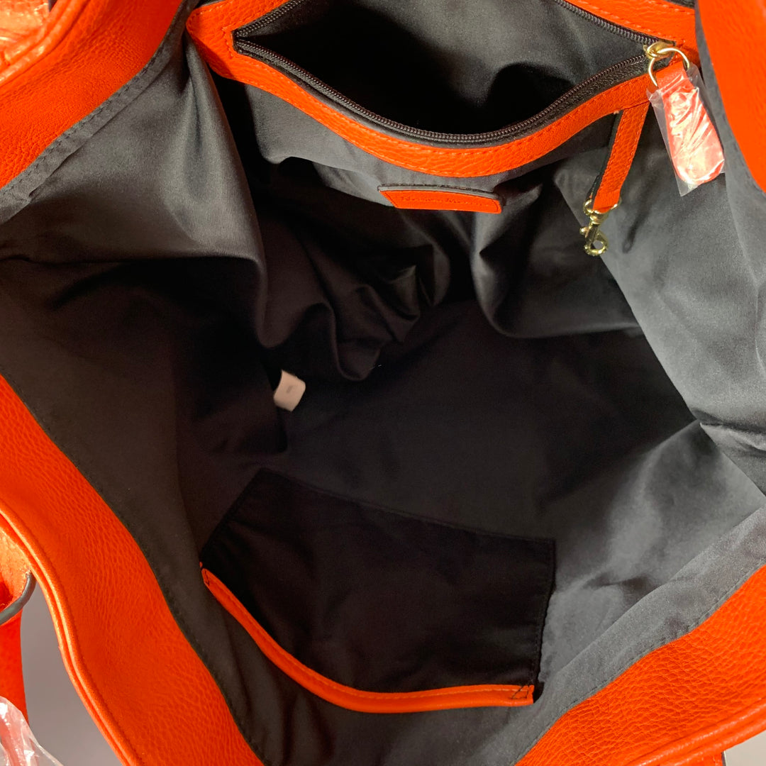 NEIMAN MARCUS Orange Gold Pebble Grain Faux Leather Tote Bag
