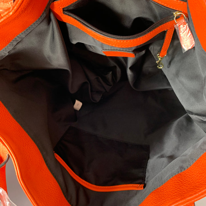 NEIMAN MARCUS Orange Gold Pebble Grain Faux Leather Tote Bag