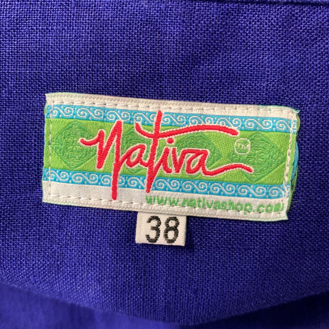 NATIVA Size S Purple Multi Color Embroidery Linen Guayabera Short Sleeve Shirt