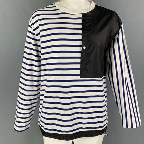 PUBLIC SCHOOL Size XL White Blue Stripe Cotton Polyester Crew-Neck T-shirt