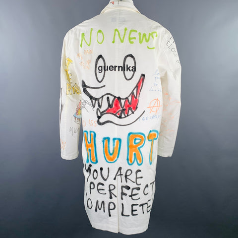 GUERNIKA Size M White Multi Color Graphic Single Breasted Coat
